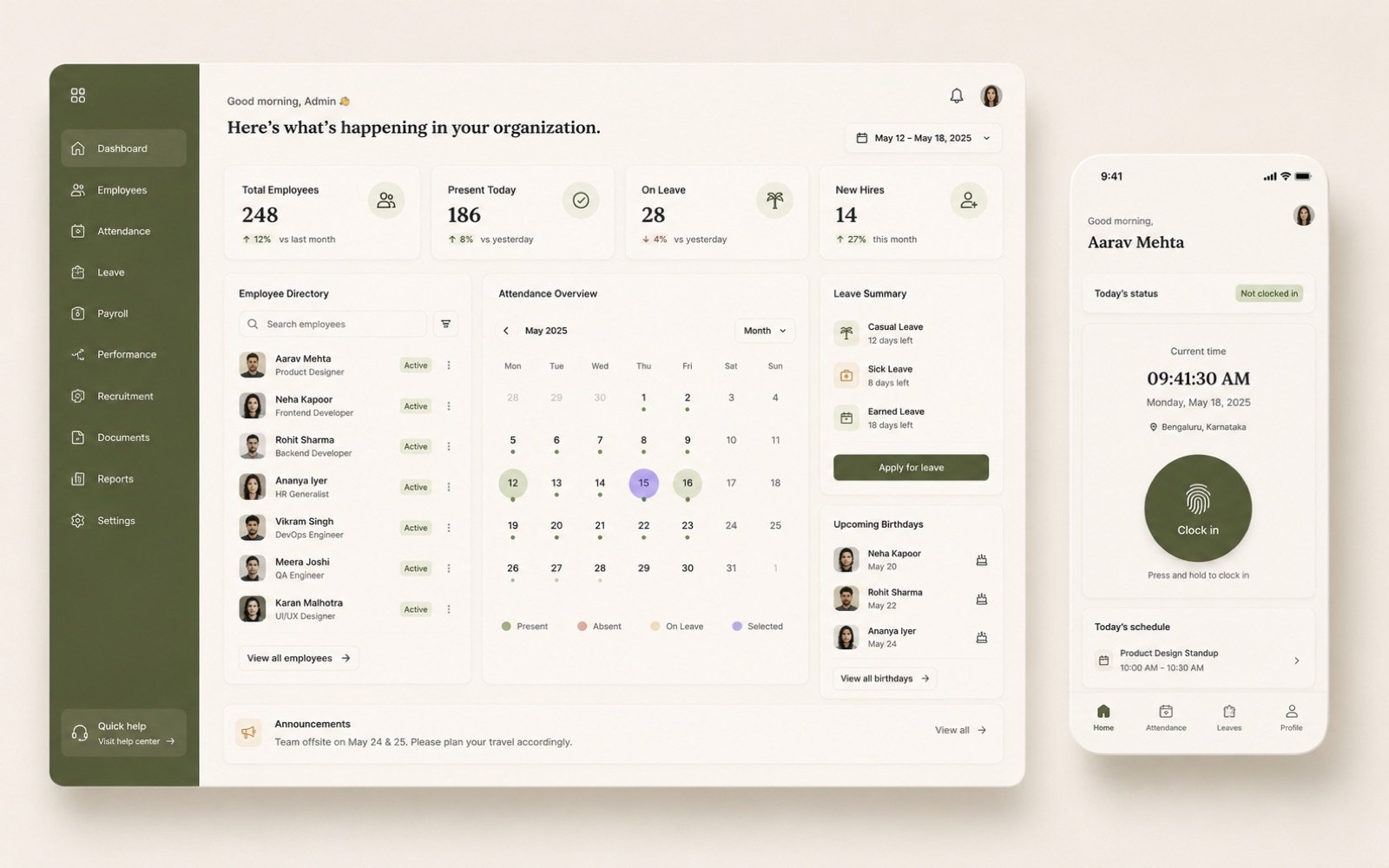 HR & workforce platform — product interface
