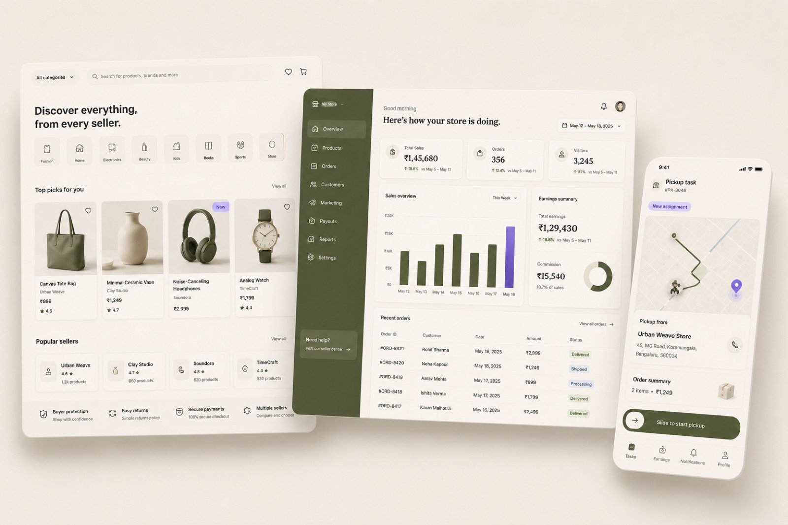 Multi-seller marketplace — product interface